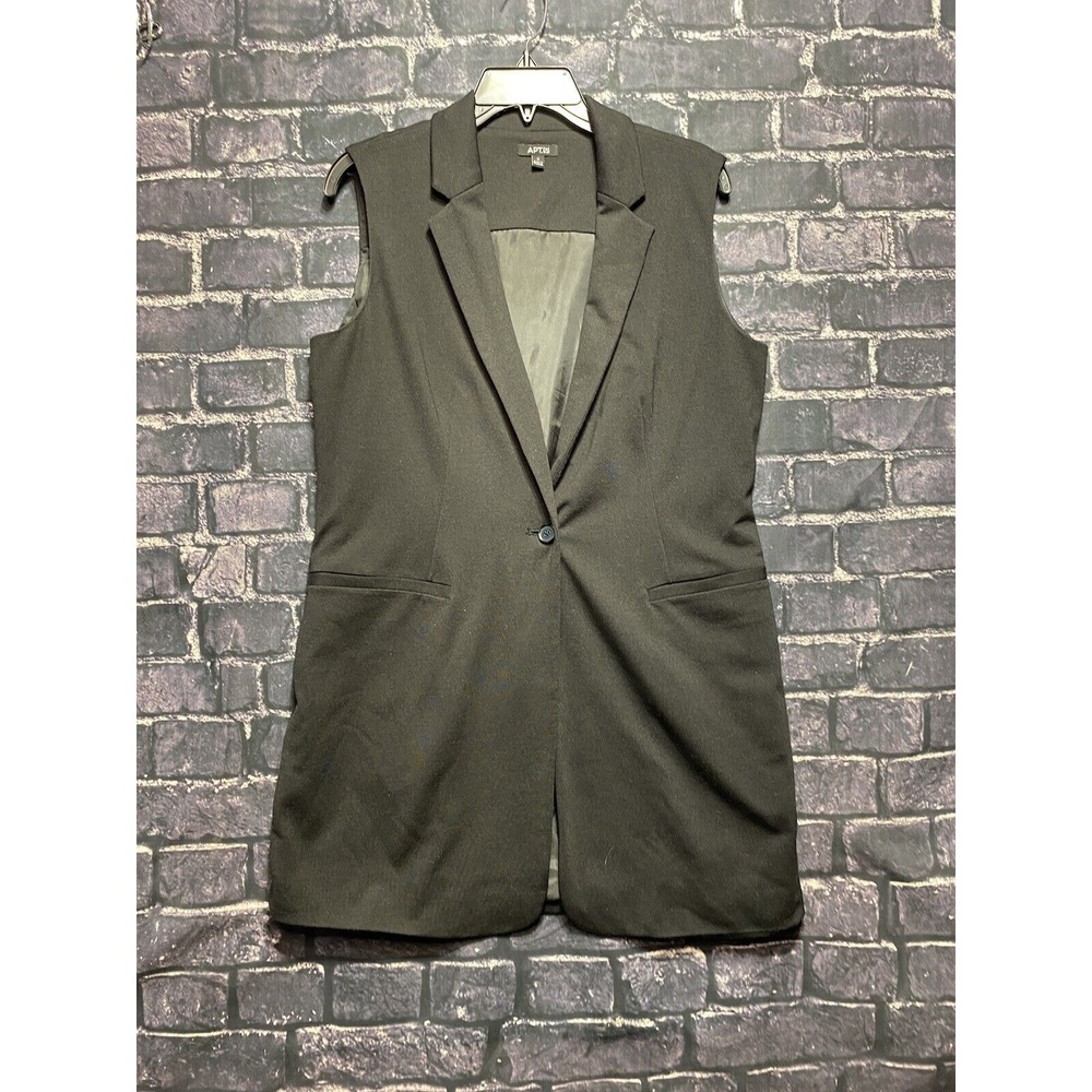 Apt 9 Tux Vest Womens Medium Black Sleeveless‎ Button Faux Pocket Career Office
